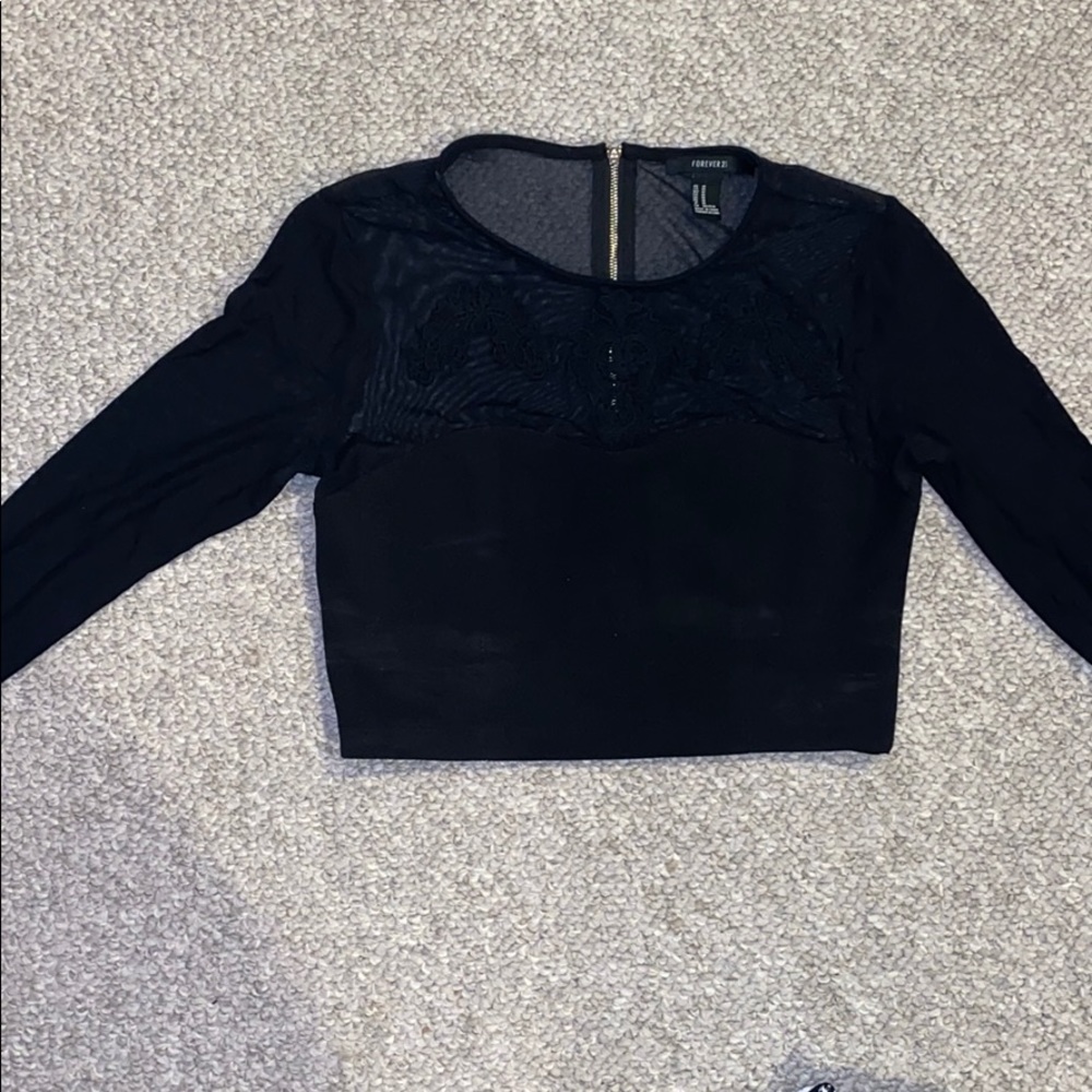 Embroidered and mesh crop top